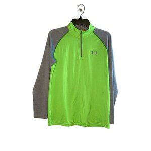 Under Armour Loose Heatgear Pullover Mens Small Neon green 1/4 Zip Long Sleeve